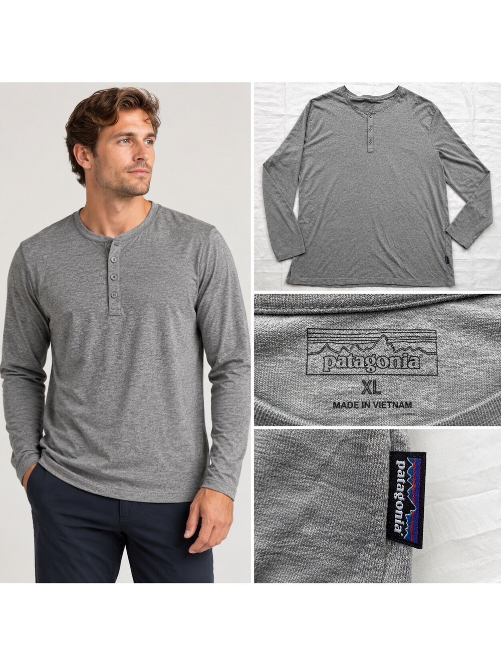 Patagonia Men’s XL Gray Long Sleeve Henley Shirt Lightweight Casual Outdoor